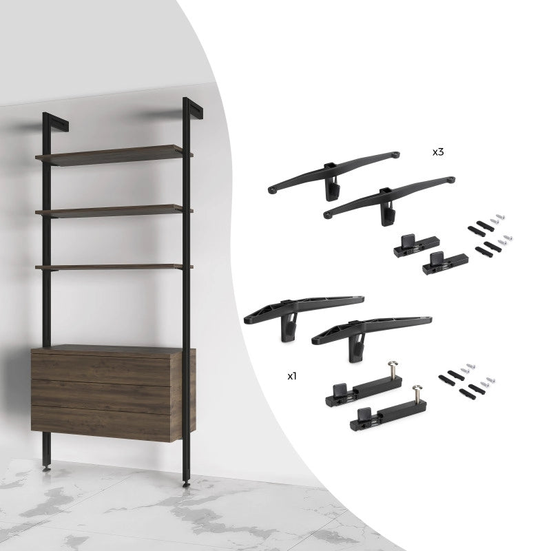 Kit di staffe per 4 ripiani in legno e 1 asta appendiabiti lunga 1 m Zero, Alluminio e Zama e Tecnoplastica, Verniciat..