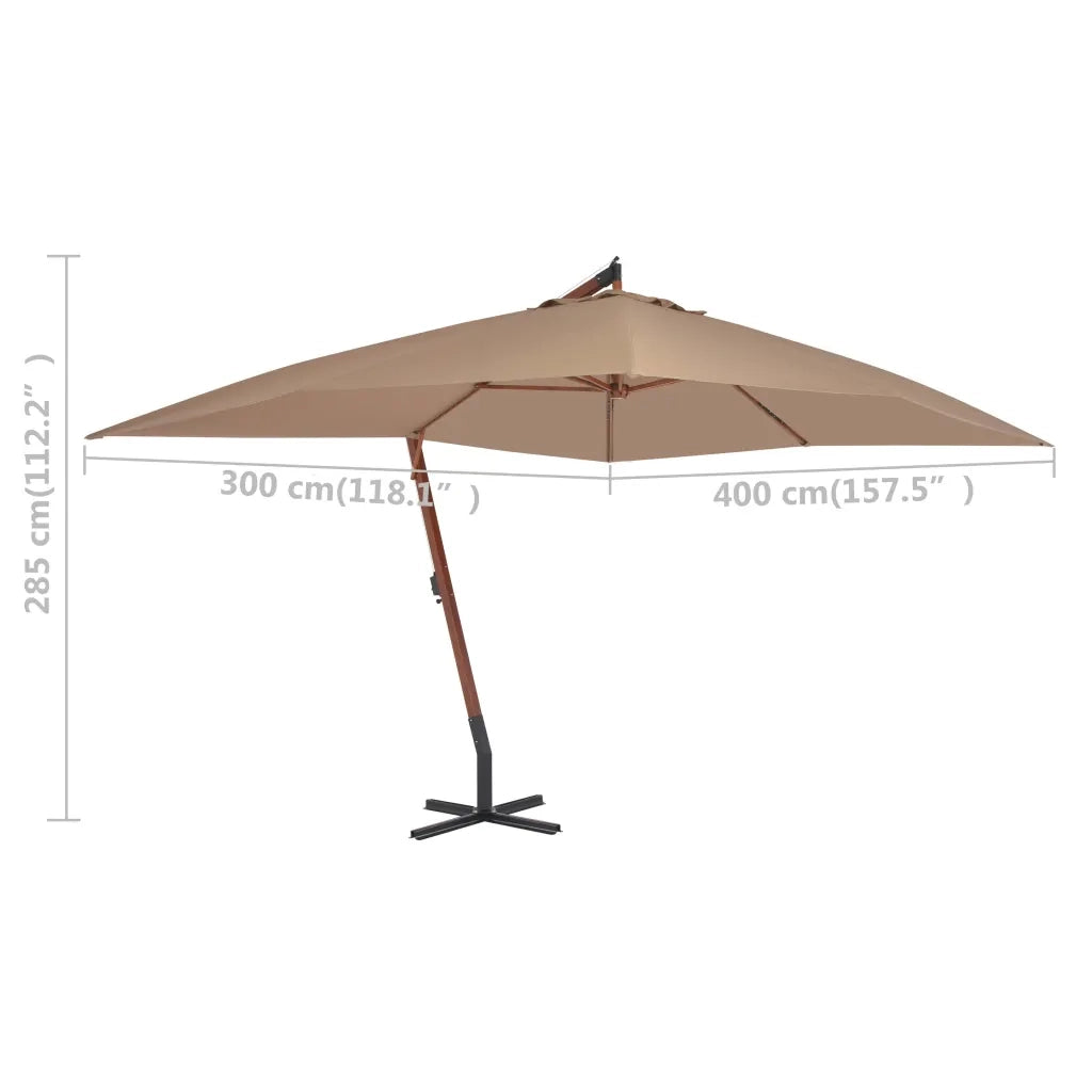Ombrellone a Sbalzo con Palo in Legno-Ombrello da giardino 400x300 cm Tortora