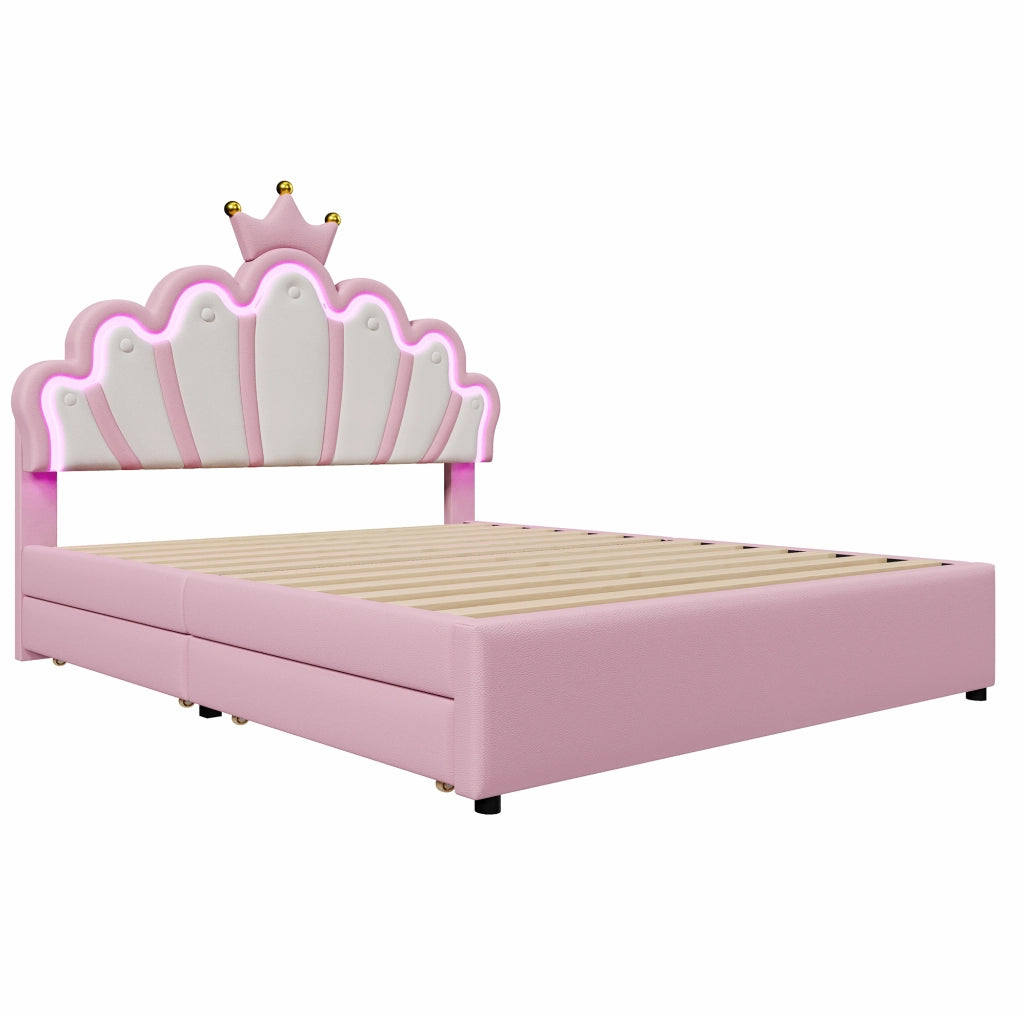 Letto imbottito 140x200 cm; testiera regolabile e 2 cassetti; PU rosa (Senza materasso)