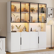 Vetrina con LED e ante in vetro, ripiano regolabile, per soggiorno, 160 × 30 × 200 cm