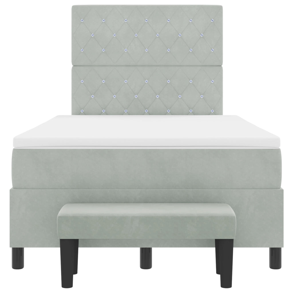 Letto con Box Spring e Materasso & Panca Grigio Chiaro 120x190 cm Velluto