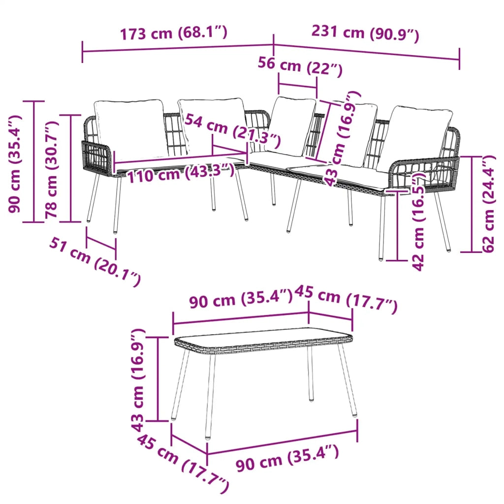 Set Divano da Giardino con cuscino 2 pcs Naturale polyrattan 3328649