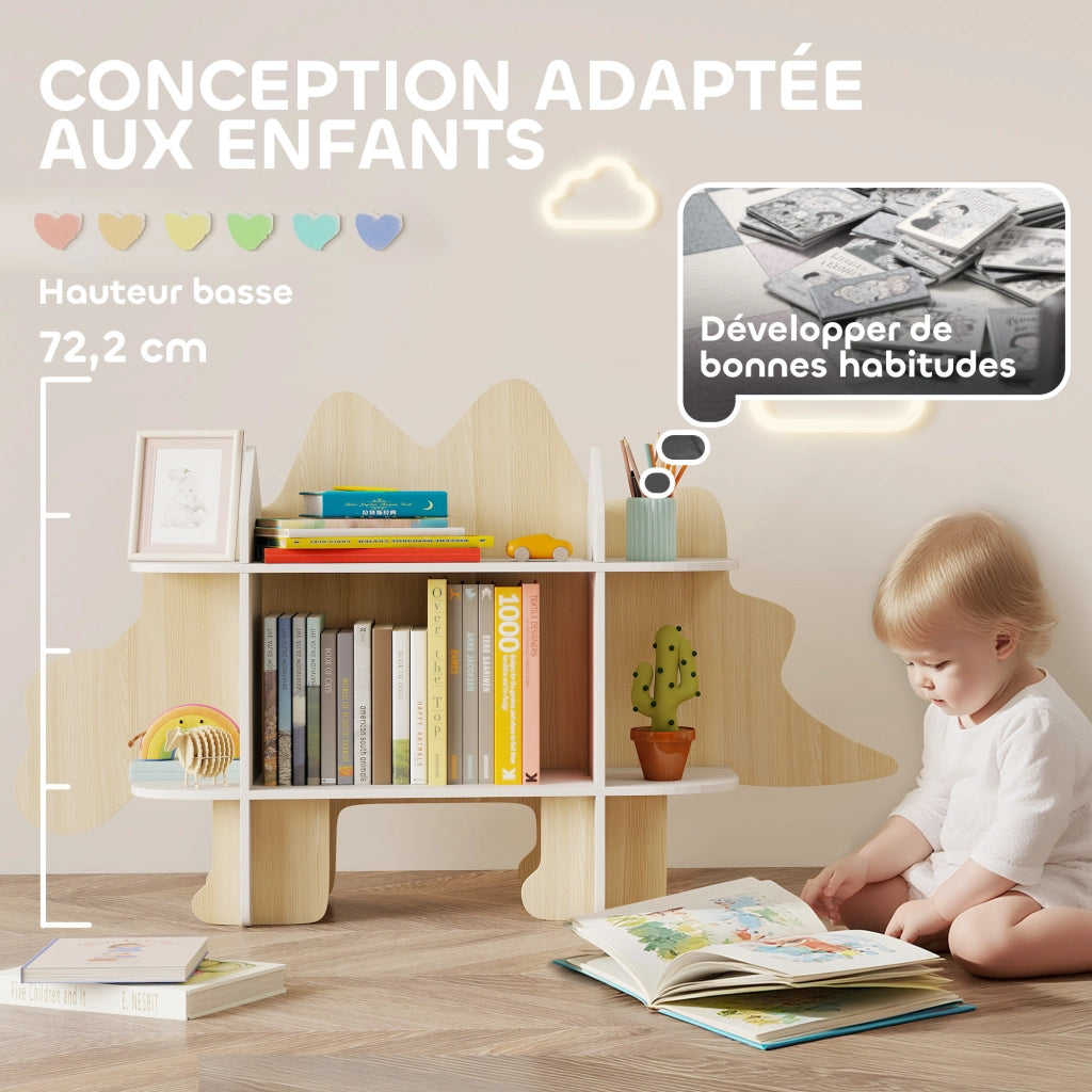 Libreria per bambini con 6 scomparti ¨C zephmum ¨C legno naturale 120x28x72cm