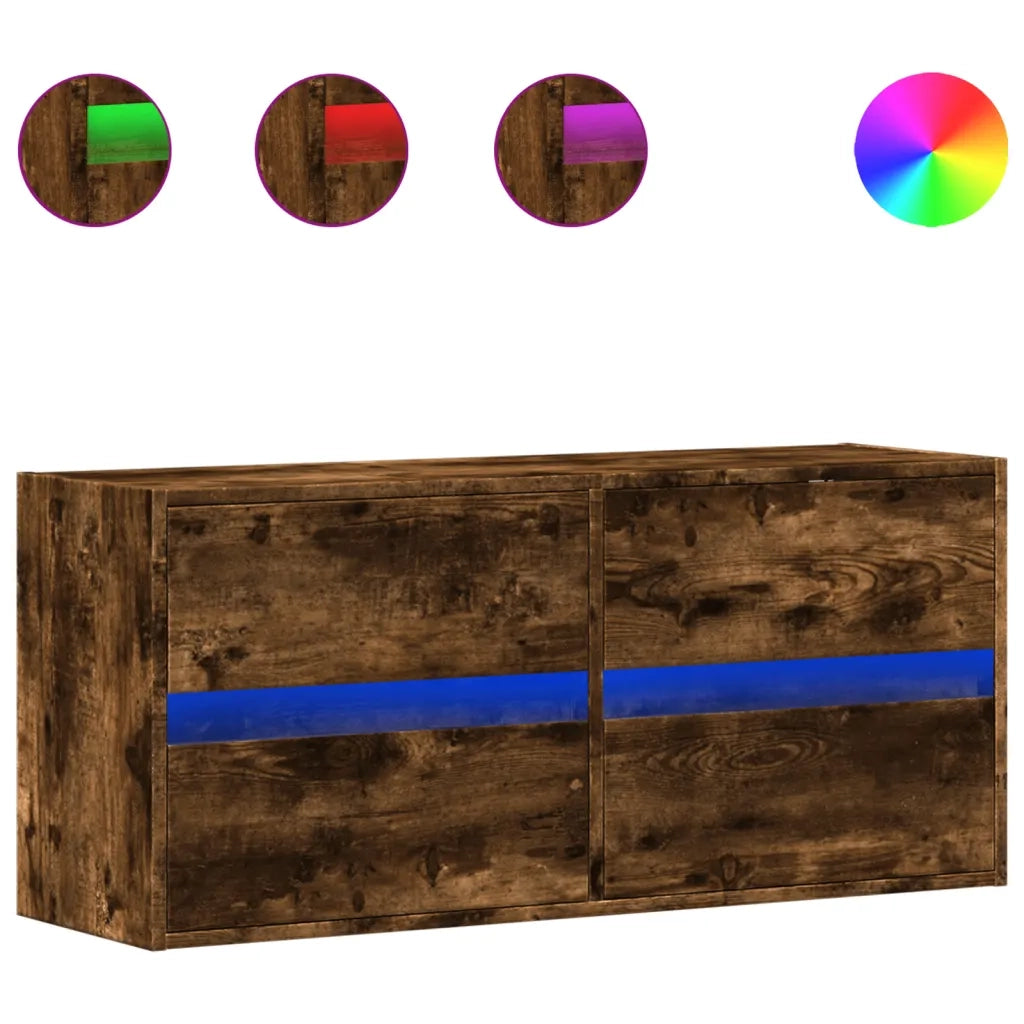 Mobile TV a Parete con Luci LED Rovere Fumo 100x31x45 cm