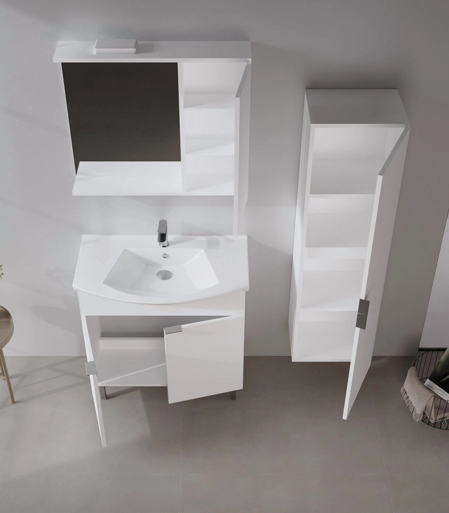 Set mobile lavabo con specchio (2 pezzi) "Purus 80" - 80 x 50 x 83 cm - Bianco
