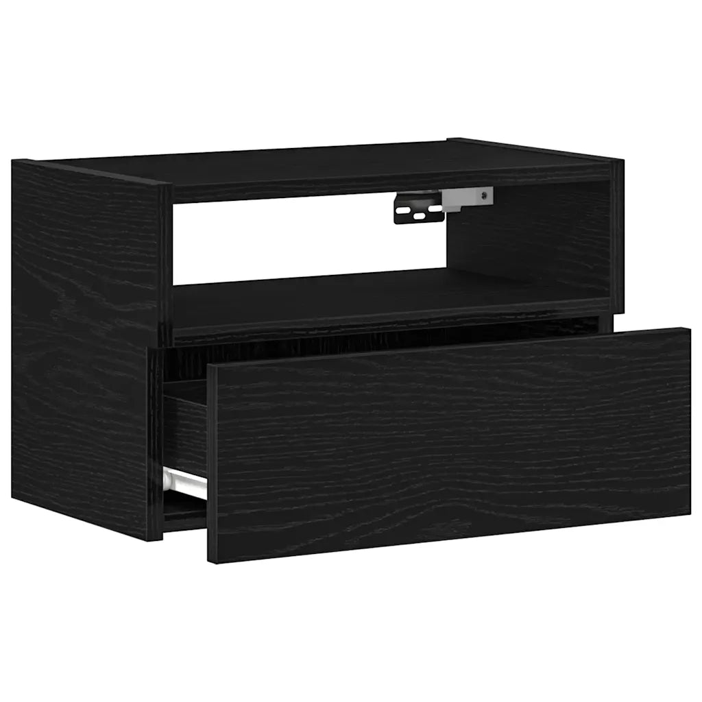 Set di 2 Comodini | Armadio da Notte | Mobiletto da notte a Muro Nero 45x26x28,5 cm