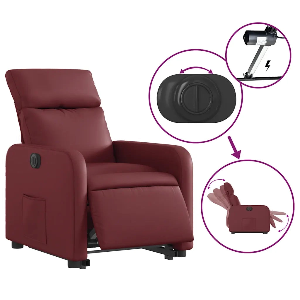 Poltrona | Sedia Relax Alzapersona Reclinabile Rosso Vino in Similpelle