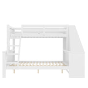 Letto a castello 90×200 cm e 140×200 cm con scrivania; libreria; 3 cassetti; senza materasso; bianco