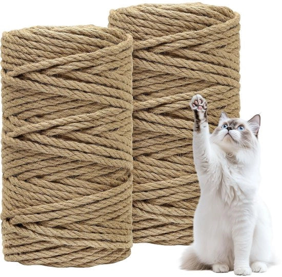 Sisal per paletti di gatto 8 mm, 2 pezzi 8 mm x 50 m corda di sisal naturale, corda per paletti di gatto, corda per gatti, corda per paletti, uso domestico, fai da te, giardino, decorazione (marrone 100 m)