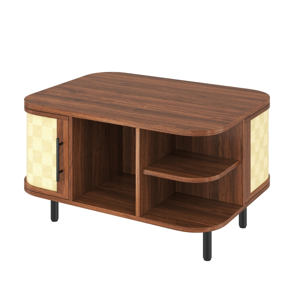 Tavolino da caffè con vani aperti e armadietti laterali - per soggiorno - in MDF - 80×60×47 cm - noce