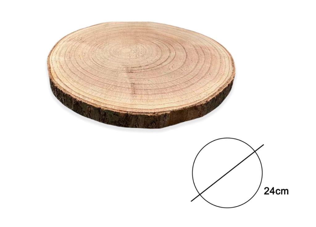 Dischetto Legno Rotondo Base Tronco Decorativo Sottopiatto Sottobicchiere - Diametro 24 - Naturale