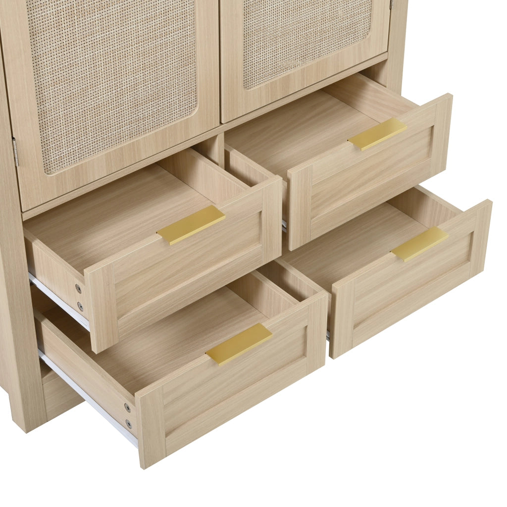 Armadio con ante curve, bastone appendiabiti e cassetti, in MDF rovere, per camera da letto e ingresso, 80 × 50 × 179 cm