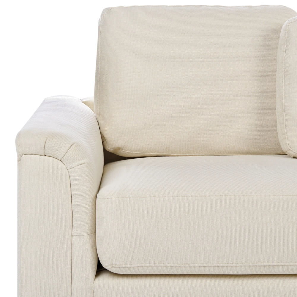 Divano stile moderno ad angolo con pouf in tessuto beige chiaro lato sinistro