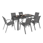 IDMarket - Set di mobili da giardino MADRID tavolo 150 CM e 6 sedie impilabili grigio antracite