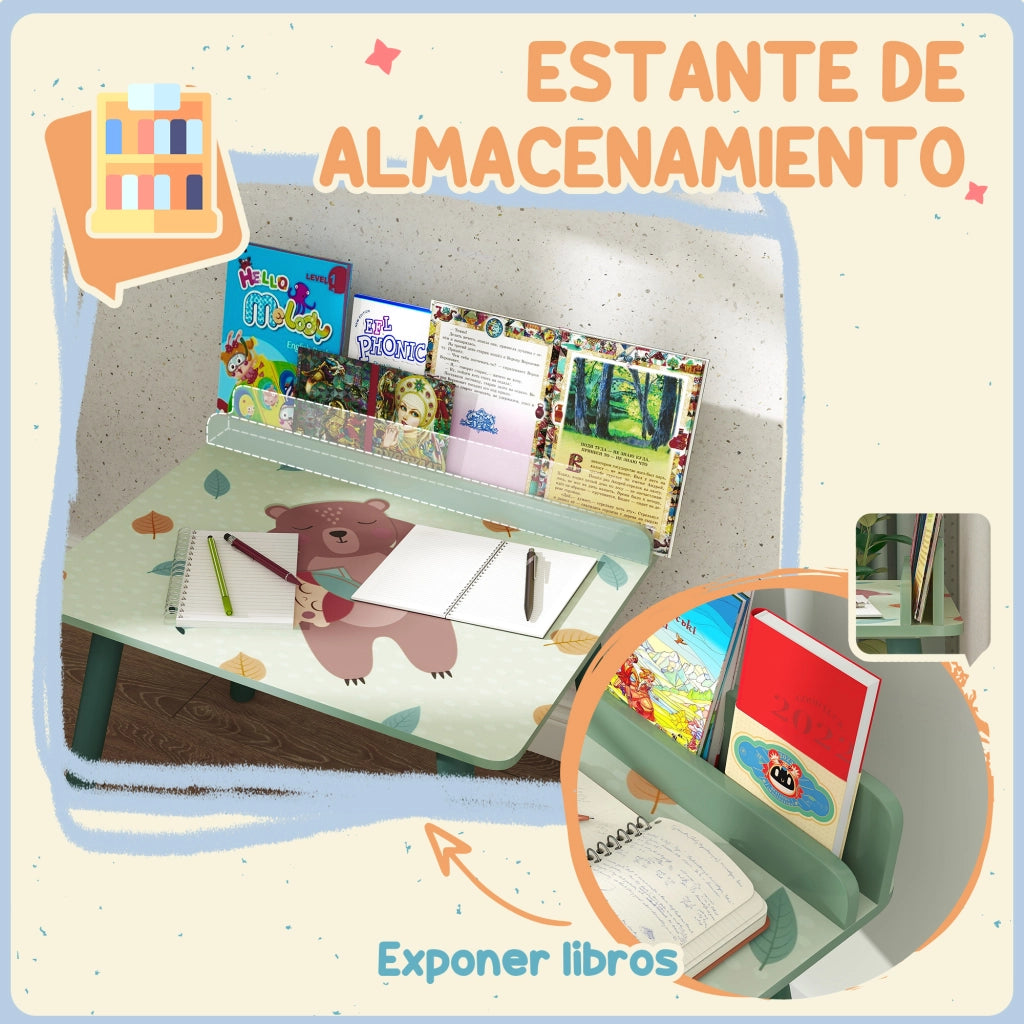 Scrivania Bambini con Sedia e Scaffale ¨C ZephMum ¨C Verde 90x50x75