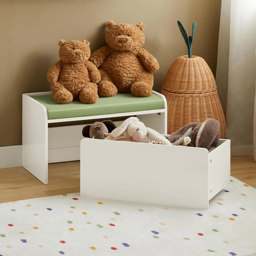 Cassapanca portagiochi per bambini Scatola portaoggetti Scarpiera con sedile Bianco 60x34x35cm KMB80-W