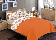 Completo Lenzuola Letto 100% Cotone Disegno Gatti Animali Micio Colorato Mod RP Made In Italy - 2 Piazze - Arancio