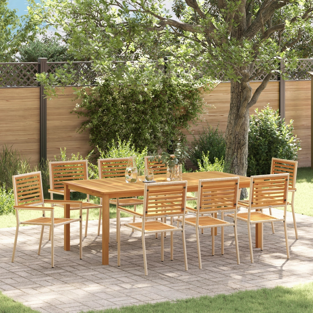 Set da Pranzo da Giardino da 9 Pezzi in Beige Poly Rattan Acacia