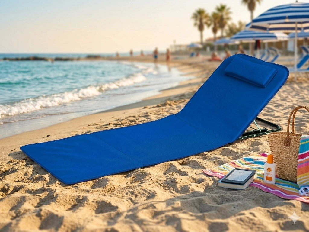 Stuoia Lettino da Spiaggia Rodi 49x170x26 cm Schienale Regolabile in Tessuto Oxford Azzurro