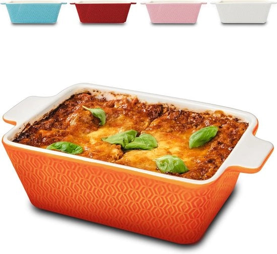 Ovenschalet per 2 persone - per lasagna, tiramisù e piatto da forno - bordo alto - angoloso - arancione-rosso