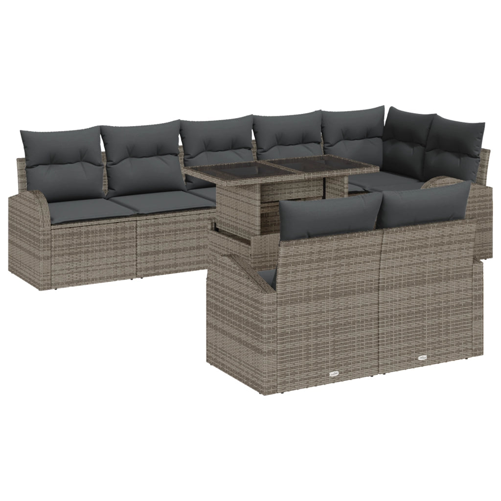 Set di SofÃ  da Giardino 9 Pezzi con Cuscini Grigio in Poli Rattan
