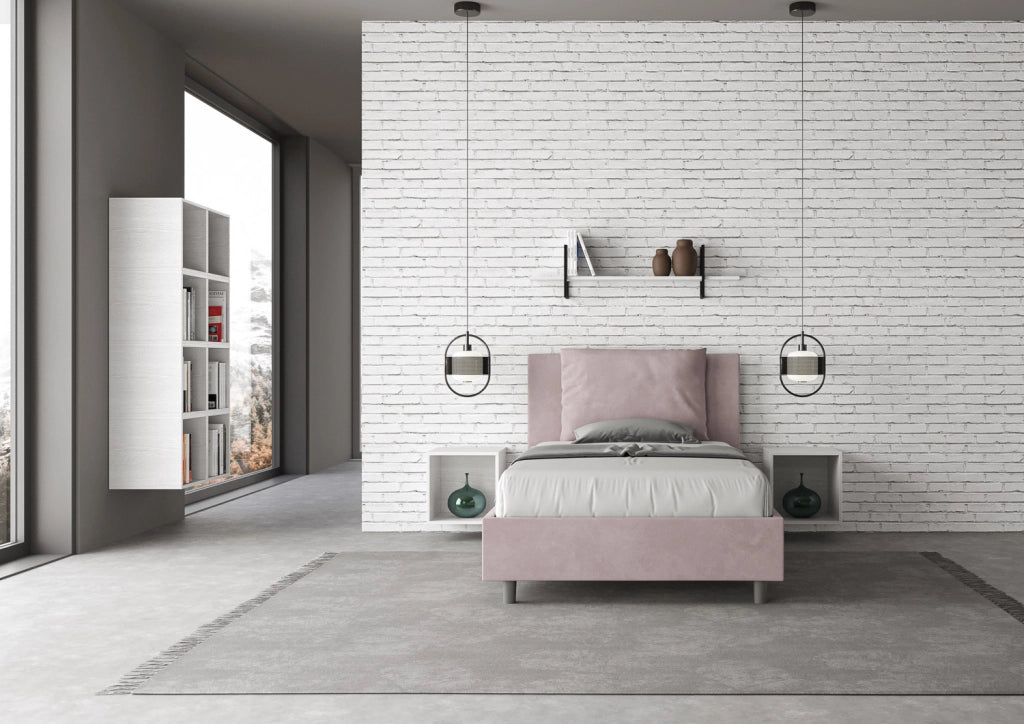 BS COM Letto una piazza e mezza contenitore imbottito 110x200 microfibra glicine