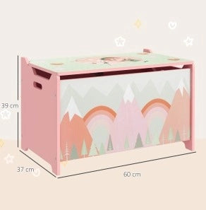 Cassa portagiochi ULEVR 60x37x39 cm con coperchio e cerniera di sicurezza, legno rosa