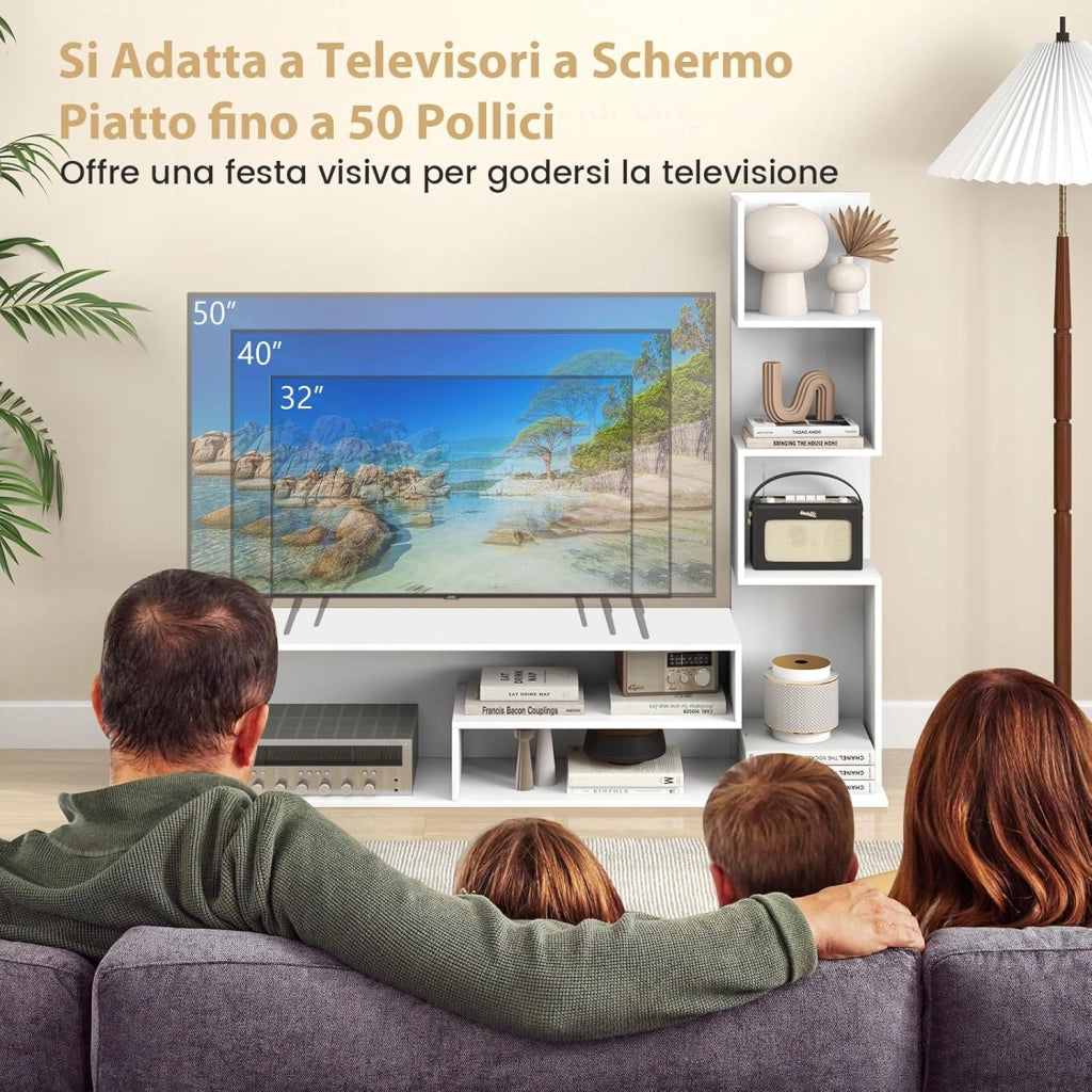 Mobile per TV a Cubi per TV Fino a 50”, Tavolo Console Media con Mensole di Stoccaggio a Forma di L e Scomparti Aperti, Centro di Intrattenimento per Soggiorno, Ingresso (Bianco)
