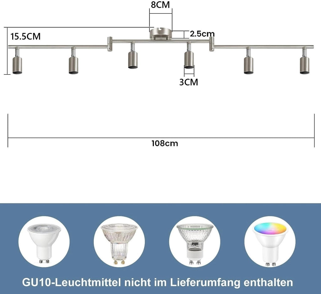 ZMH Faretto da soffitto acciaio inox 6 luci GU10 rotanti 330° moderni per camera letto senza lampadina