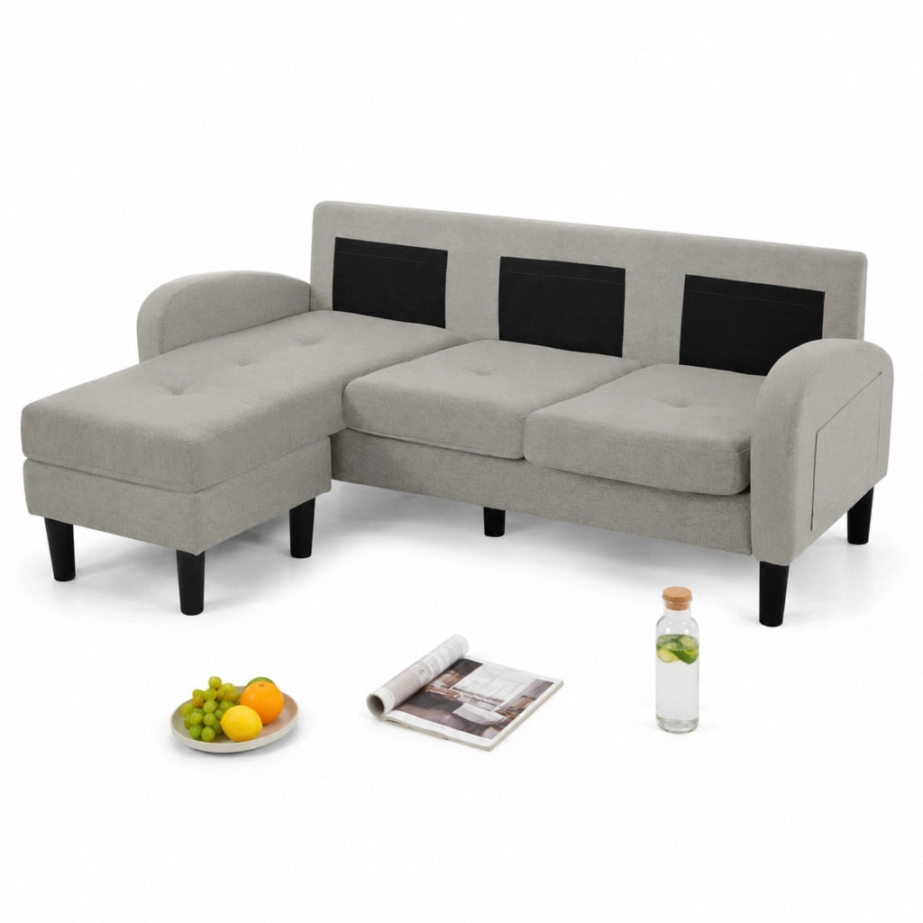Divano angolare modulare 3 posti con chaise longue grigio