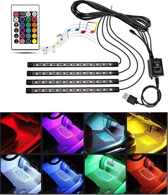 Sfeerverlichting Auto LED-verlichtingsstrip con controllo sonoro - Comando a distanza - Acqua resistente - RGB - Sfeerverlichting per auto