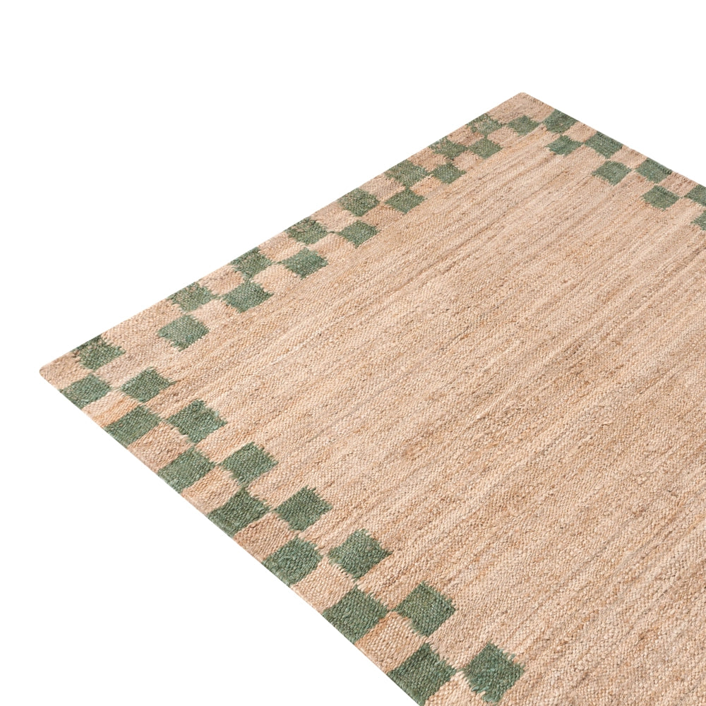 Tappeto beige e verde in cotone e iuta 160 x 230 cm Rettangolare Tessuto Stile rustico Soggiorno Camera da letto Bordo a scacchi