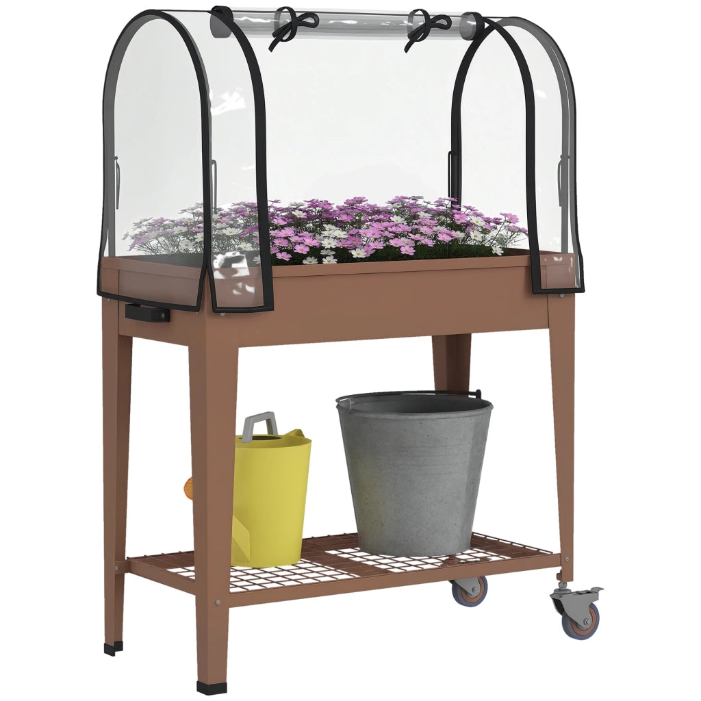 Fioriera Rialzata con Mini Serra ¨C zephmum ¨C Marrone 80x40x120cm