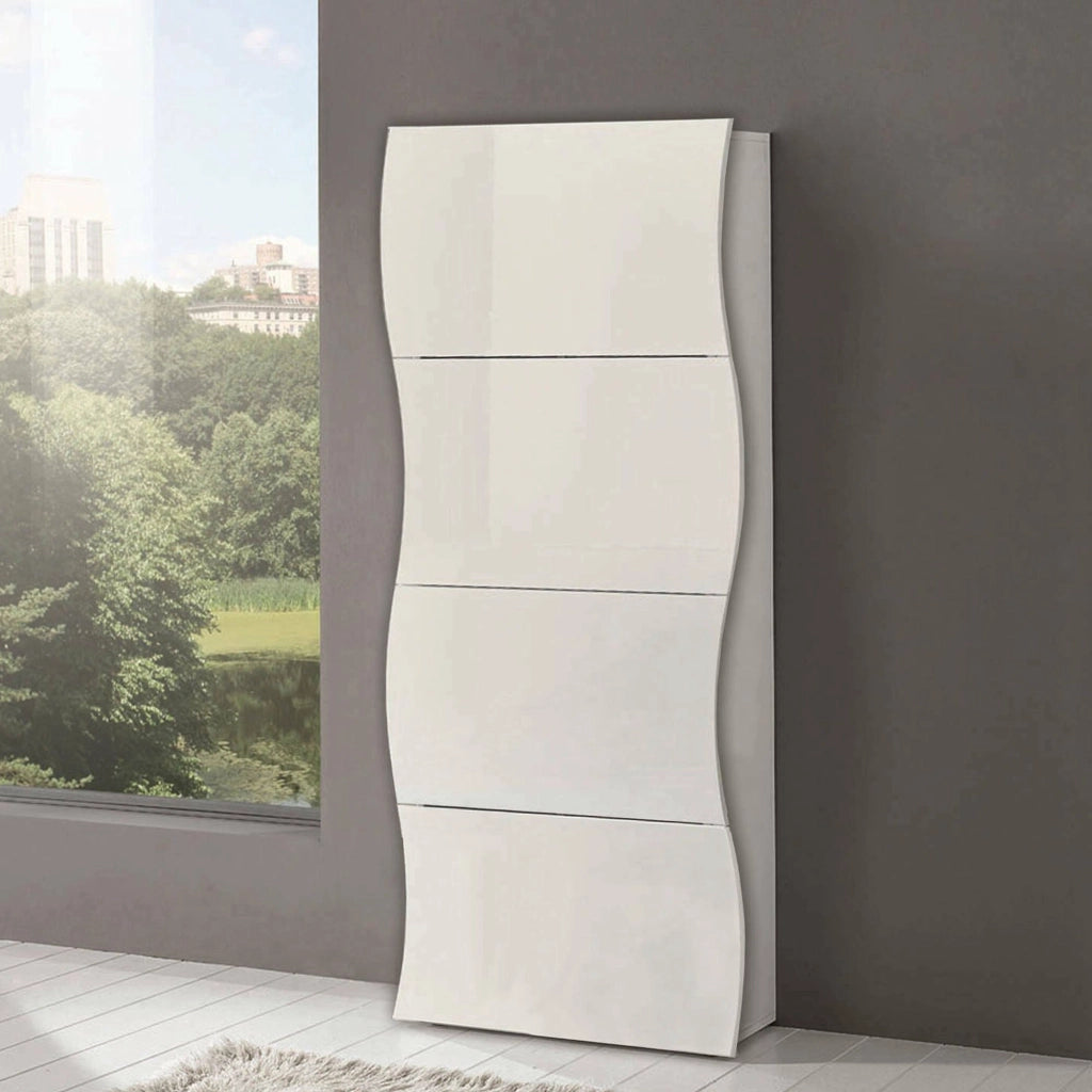 Scarpiera Adaz, Made in Italy, Mobile Portascarpe da ingresso, a 4 ante a ribalta, cm 71x27h162, Bianco lucido
