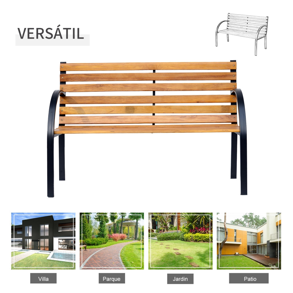 Panchina da Giardino in Legno 2 Posti ¨C zephmum ¨C Naturale e Nero 122x60x83 cm