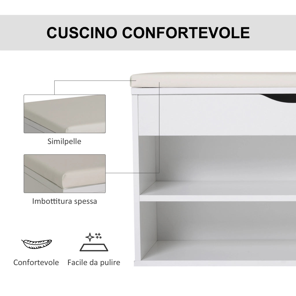 Panca Scarpiera con Sedile Imbottito ¨C Zephmum ¨C Bianco 80x30x47cm