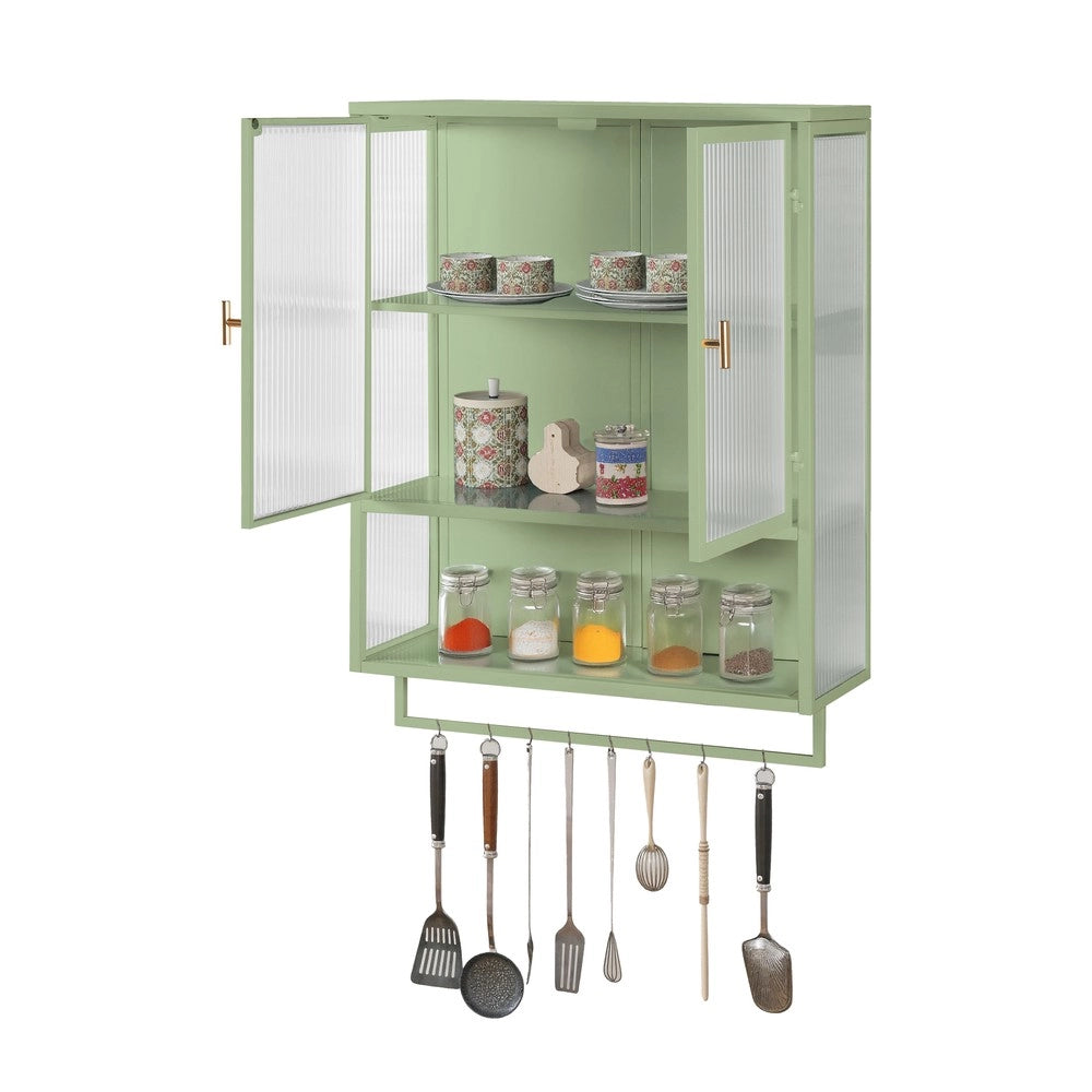 Armadietto Bagno con Ante in Vetro, Ripiani e Portasalviette ¨C MINIMAL ¨C Verde 60 cm