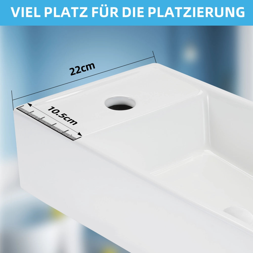 ZMH Lavabo da appoggio rettangolare in ceramica 40x22x10cm bianco lucido