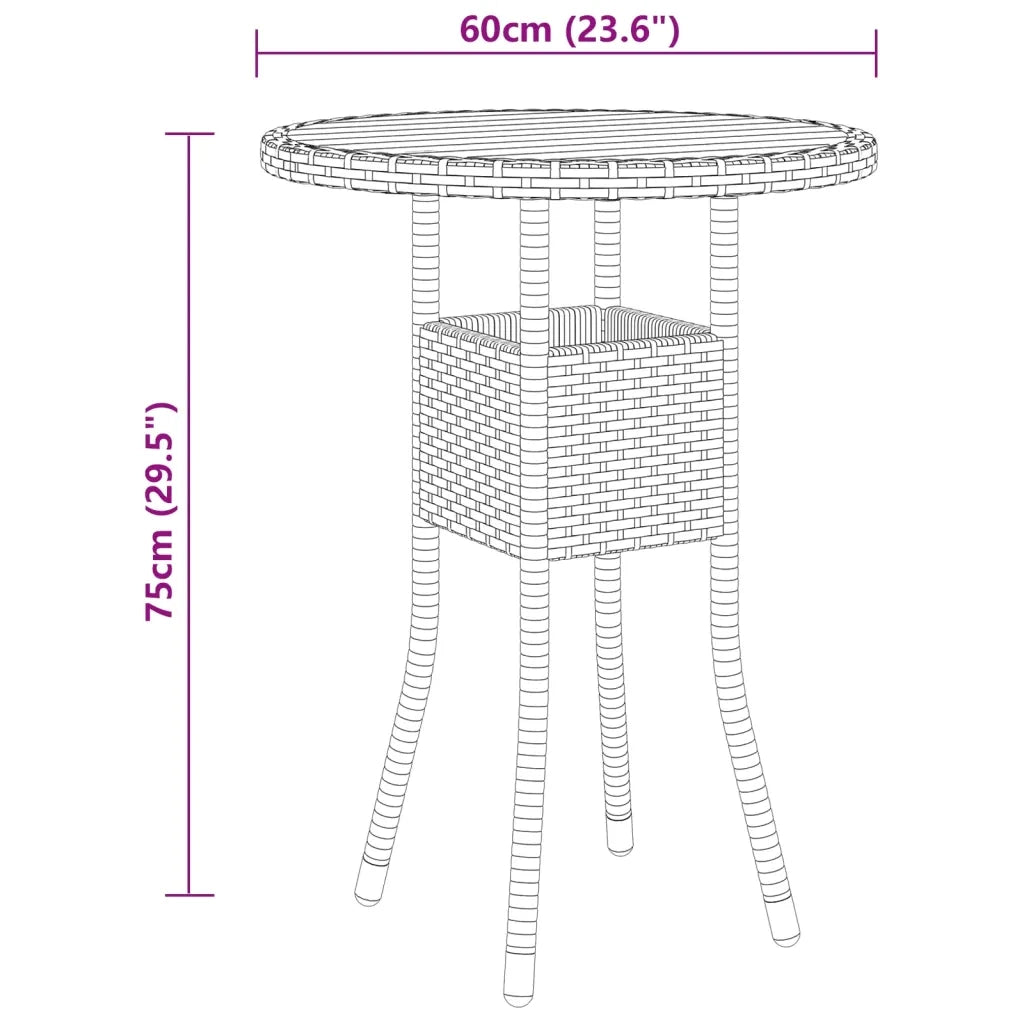 Set da Pranzo per Giardino 3 pz in Polyrattan Grigio