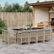 Set Pranzo da Giardino 13 pz con Cuscini Beige Misto Polyrattan