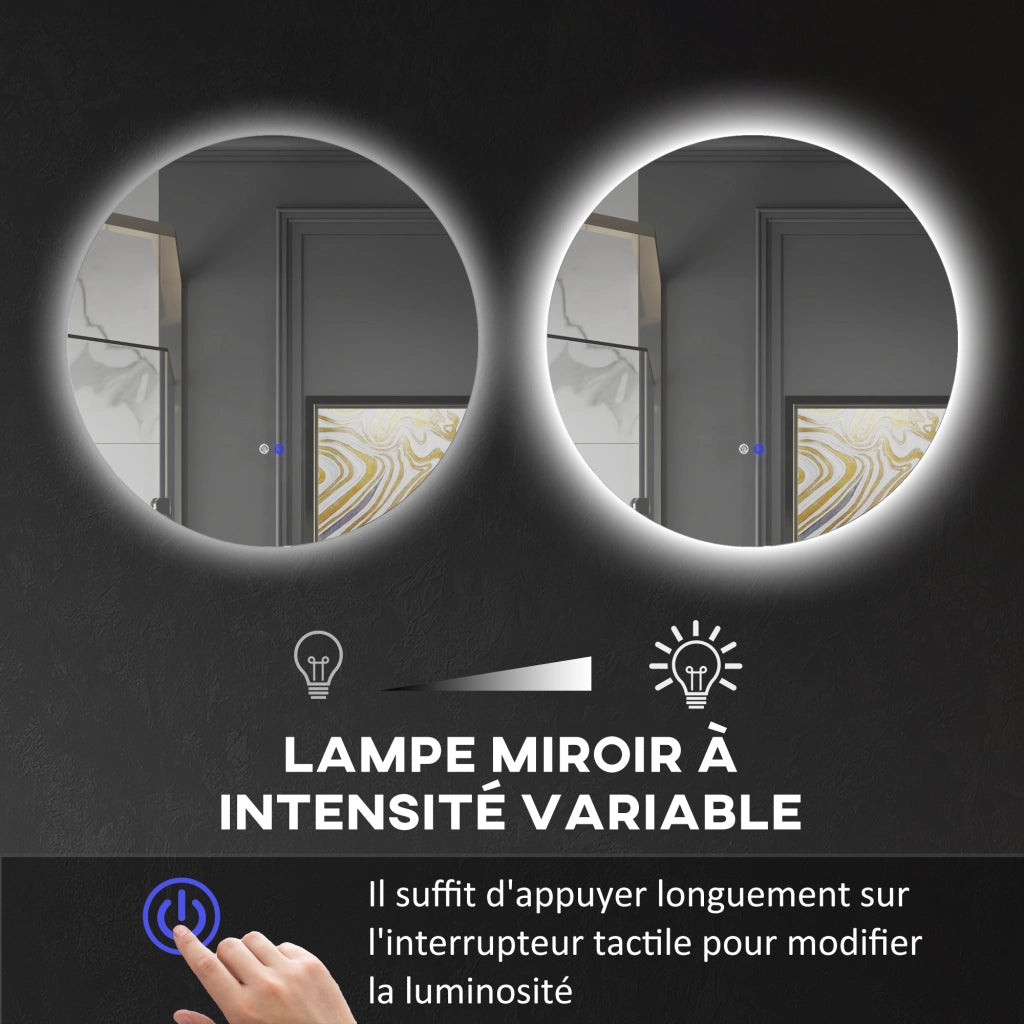 Specchio da bagno LED rotondo con antibu¨¦e ¨C zephmum ¨C 60 cm grigio