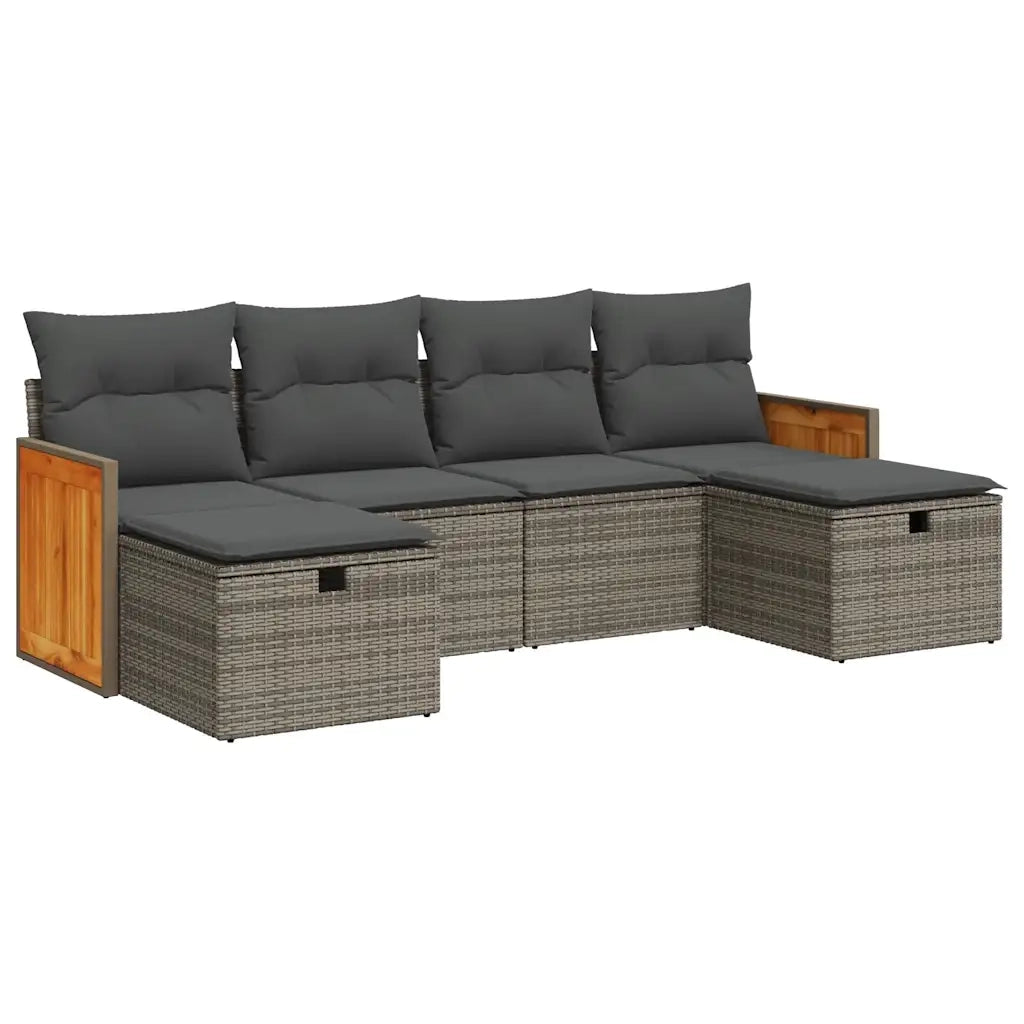 Set Divano da Giardino 6 pz con Cuscini Grigio in Polyrattan