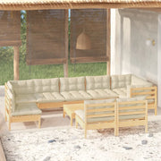 Set Divani da Giardino 10 pz con Cuscini Crema Massello di Pino cod mxl 41413