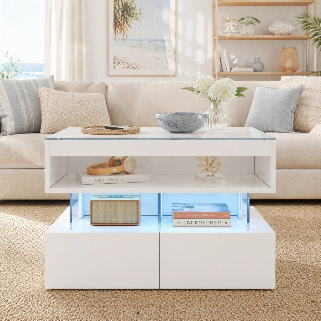 TAVOLINO DA SALOTTO Alzabile 70x67x57 cm Bianco Pannello truciolare LED 16 colori