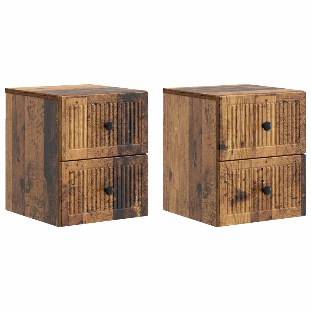 Mobiletto da notte a muro 2 pcs Legno antico 33 x 34,5 x 40 cm 897972