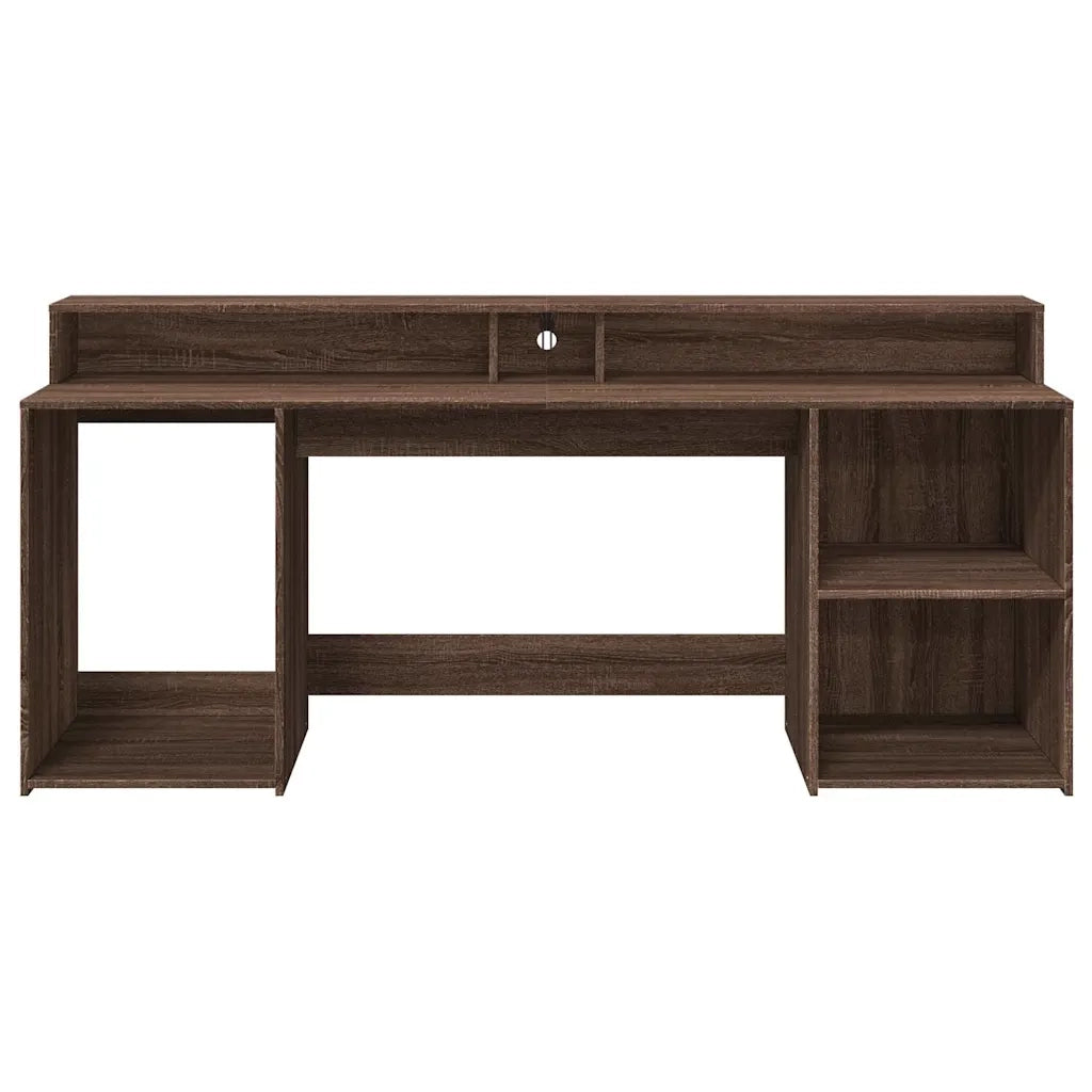 Scrivania con Luci LED Marrone Rovere 200x55x91 cm Truciolato