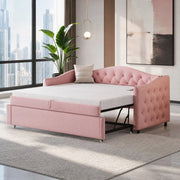 DESMIU Divano letto 90 × 200 cm 1 posto con porta USB, in lino, con materasso, rosa