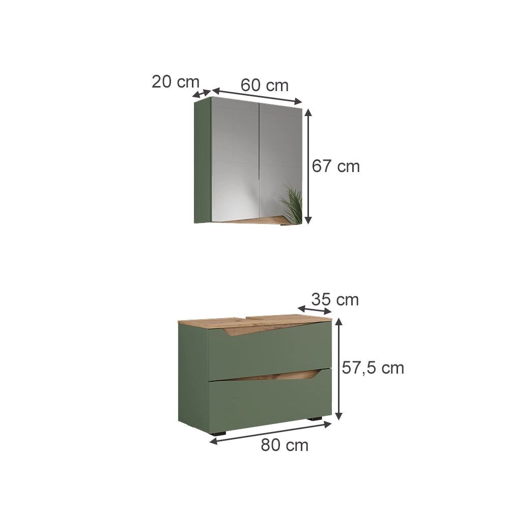 Vicco Set di mobili da bagno Verde/Artigianale 2 parti