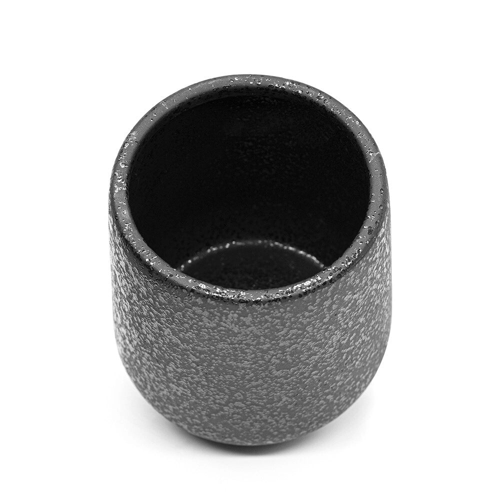 Set accessori bagno in ceramica nera glitter con dispenser sapone e due portaspazzolini