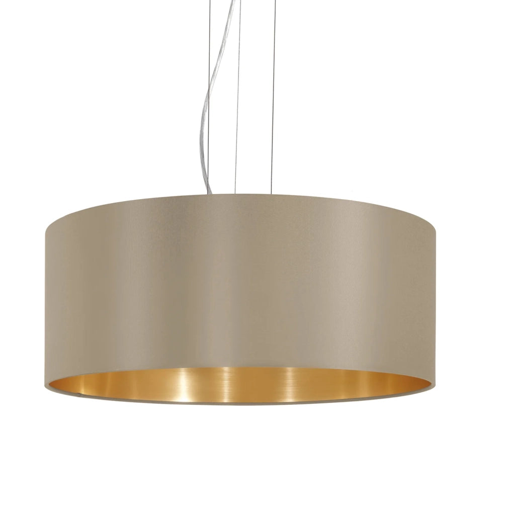 Lampadario A Sospensione Contemporaneo Maserlo Acciaio Nichel Tortora 3 Luci E27